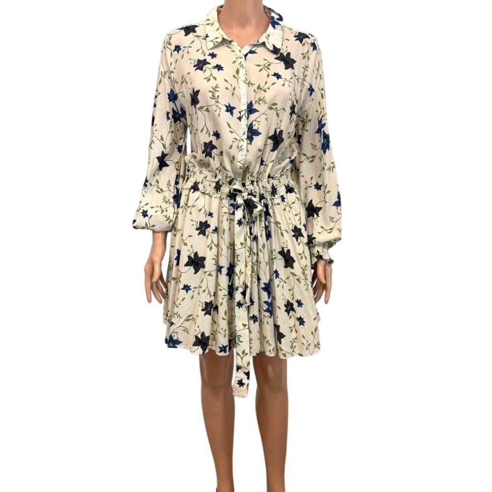 Free People Medium Lighten Up smocked waist tie mini dress D2 3498